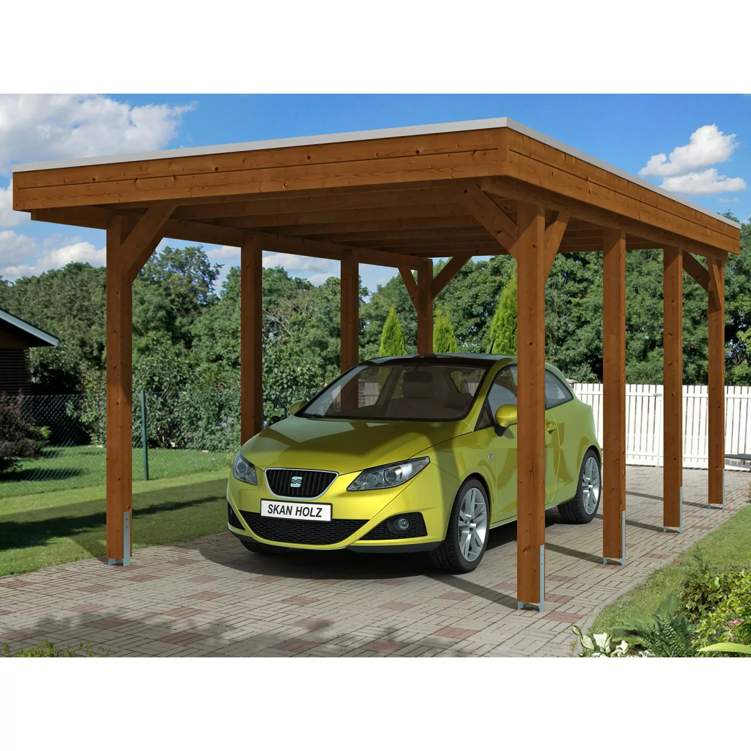 Skan Holz Einzelcarport Holz Nussbaum 314 cm x 555 cm günstig online kaufen