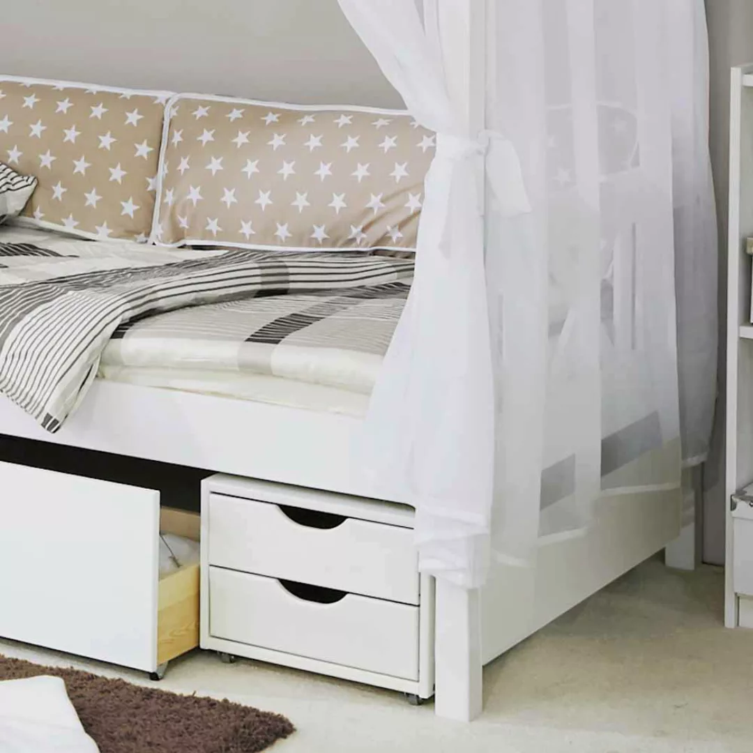Mädchenbett mit Himmel Weiß Beige günstig online kaufen