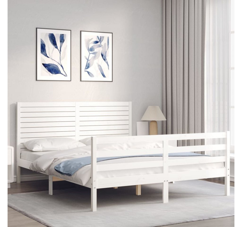 vidaXL Bettgestell Massivholzbett mit Kopfteil Weiß 160x200 cm Bett Bettges günstig online kaufen