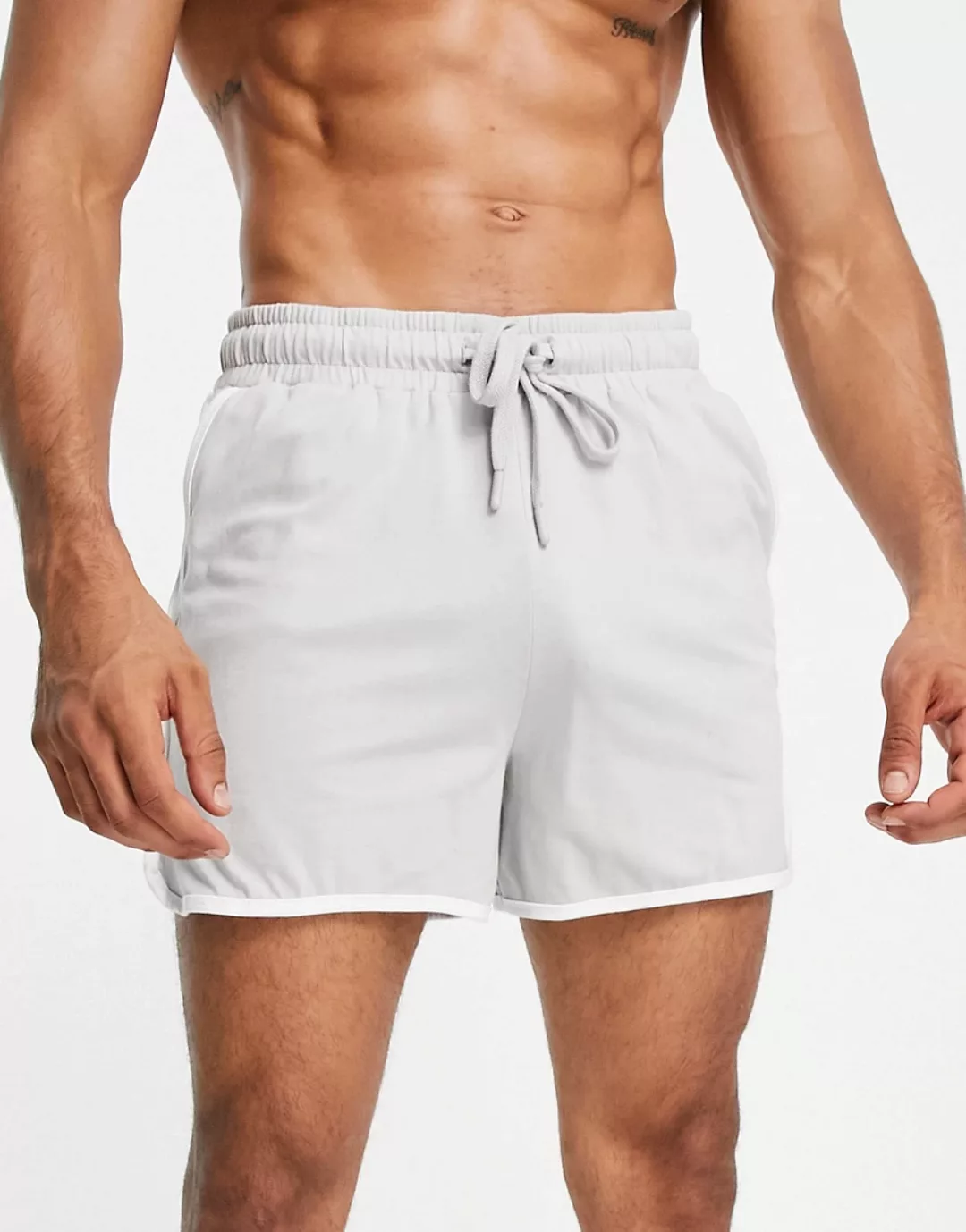 ASOS DESIGN – Lounge-Shorts im Runner-Design in Grau-Mehrfarbig günstig online kaufen