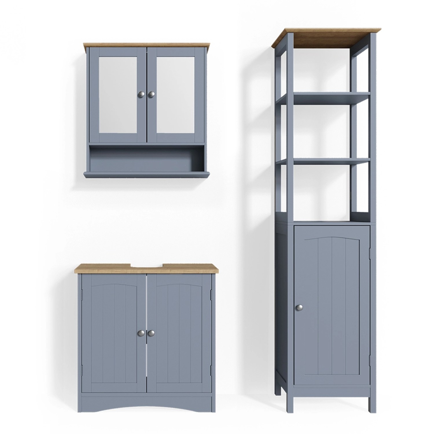 Vicco Badmöbel-Set Bianco Grau 3 Teile mit Hochschrank günstig online kaufen