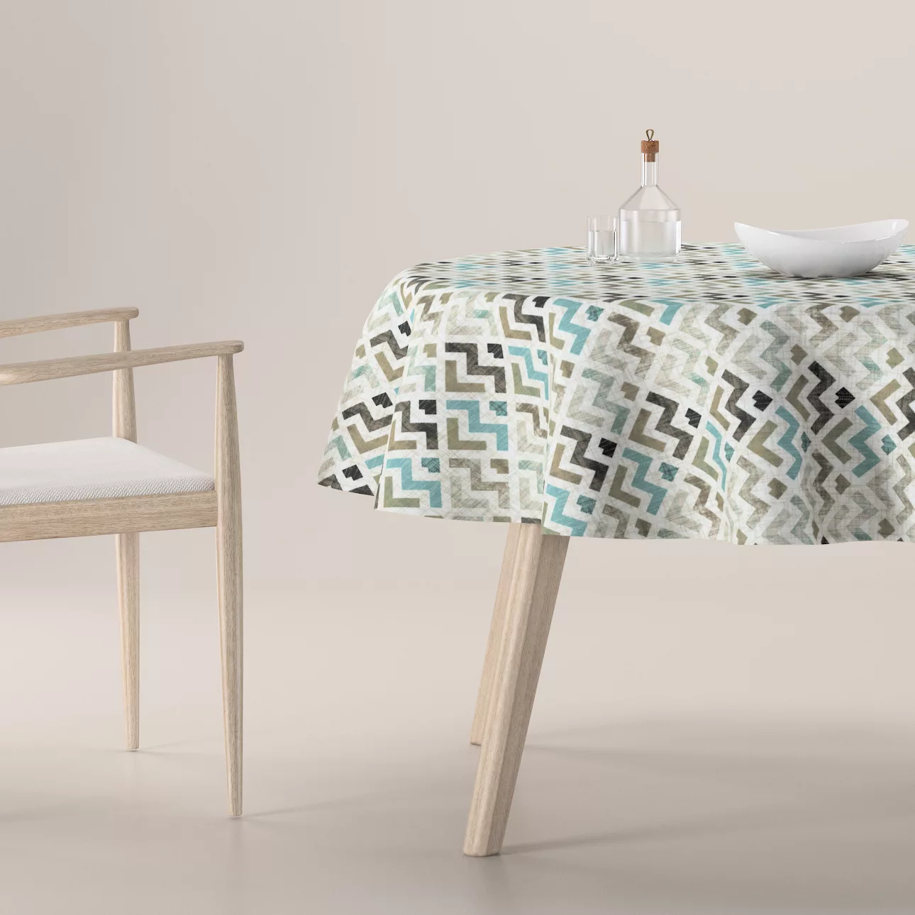 Runde Tischdecke, blau-beige, Modern (141-93) günstig online kaufen