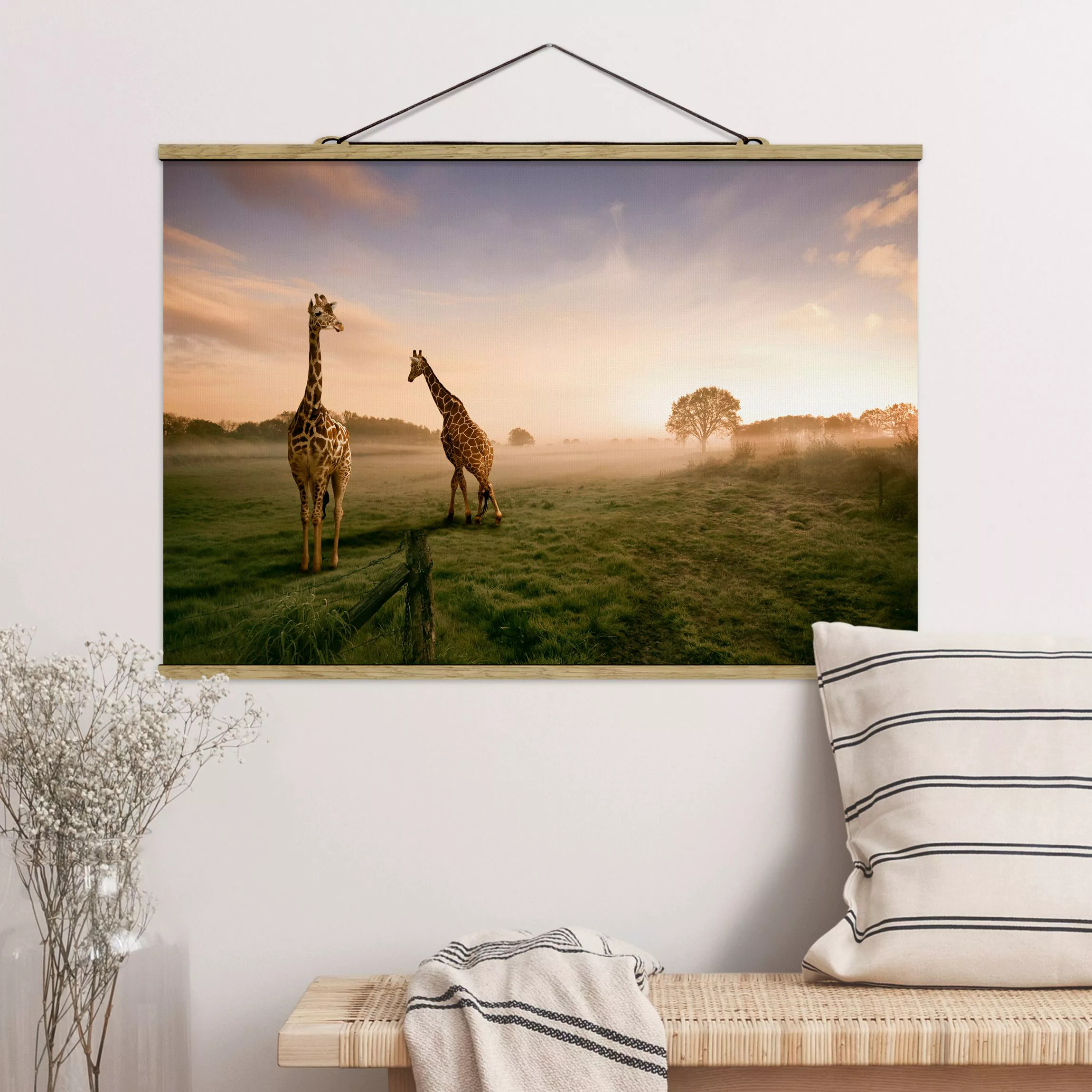 Stoffbild Tiere mit Posterleisten - Querformat Surreal Giraffes günstig online kaufen