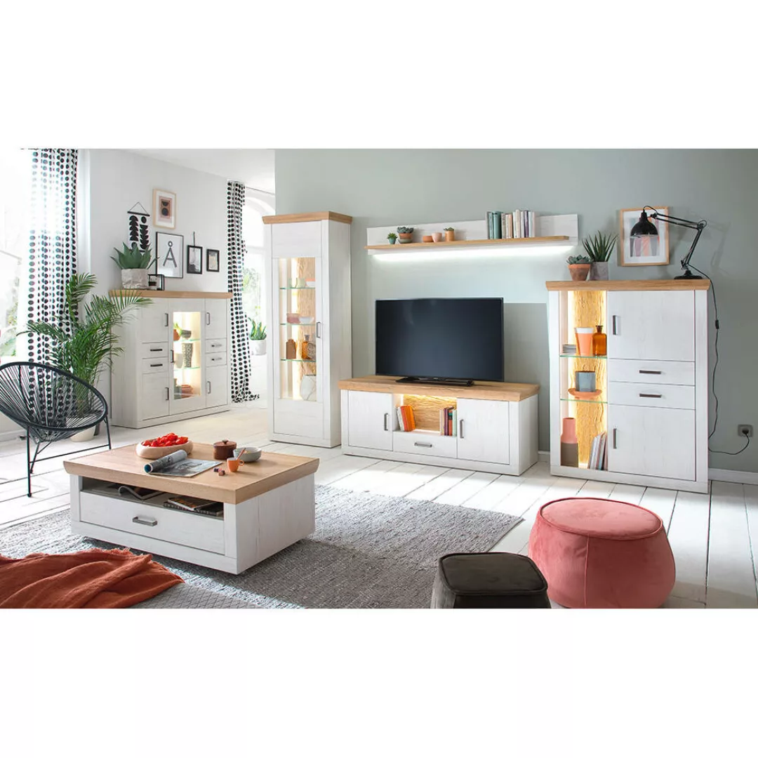 Wohnzimmermöbel Komplett Set, 6-teilig, inkl. Couchtisch MARINGA-05 in Pini günstig online kaufen