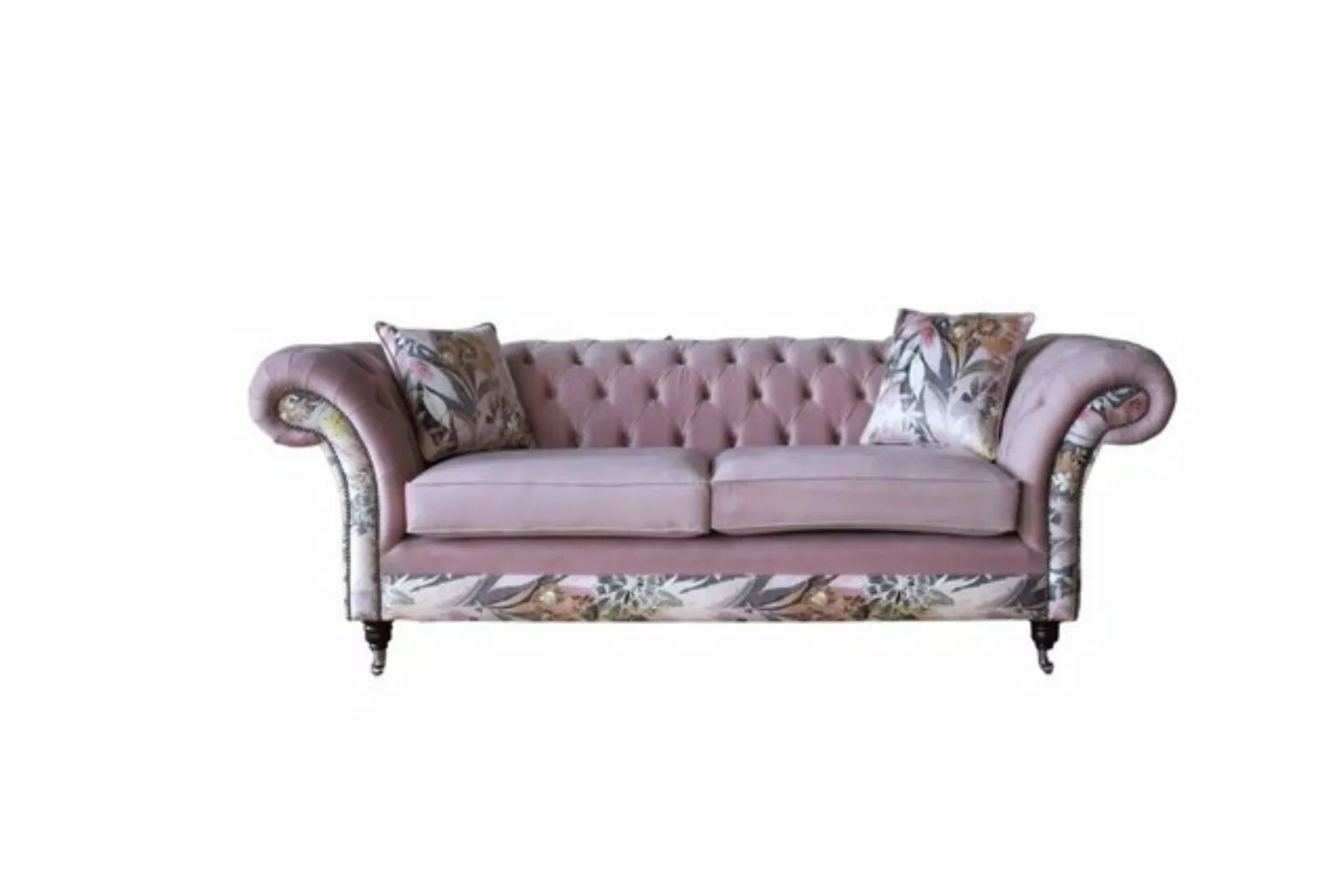 JVmoebel Chesterfield-Sofa 3-SITZIGES CHESTERFIELD-SOFA AUS ROSA SAMT MIT F günstig online kaufen