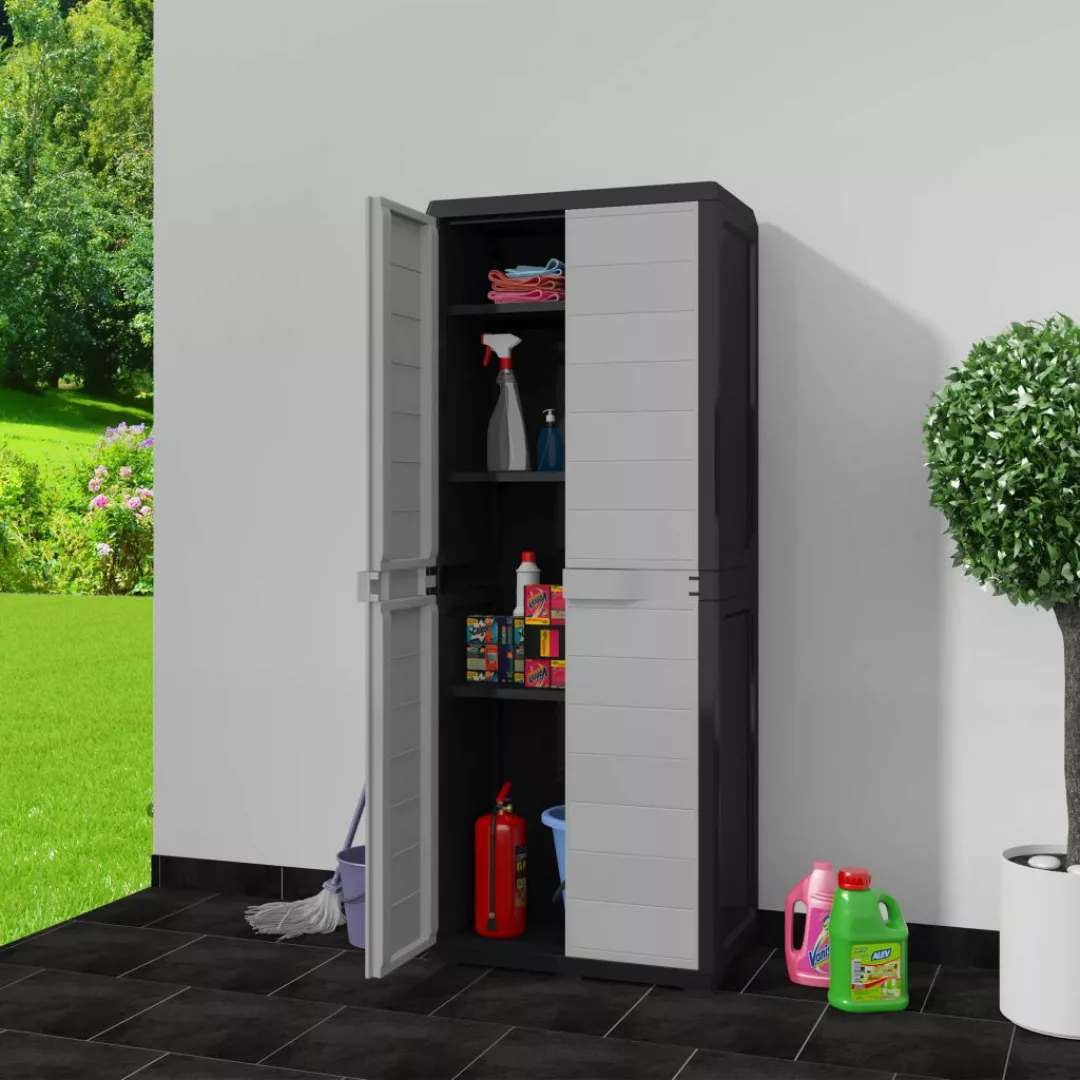 vidaXL Aktenschrank Gartenschrank mit 3 Regalböden Schwarz und Grau günstig online kaufen