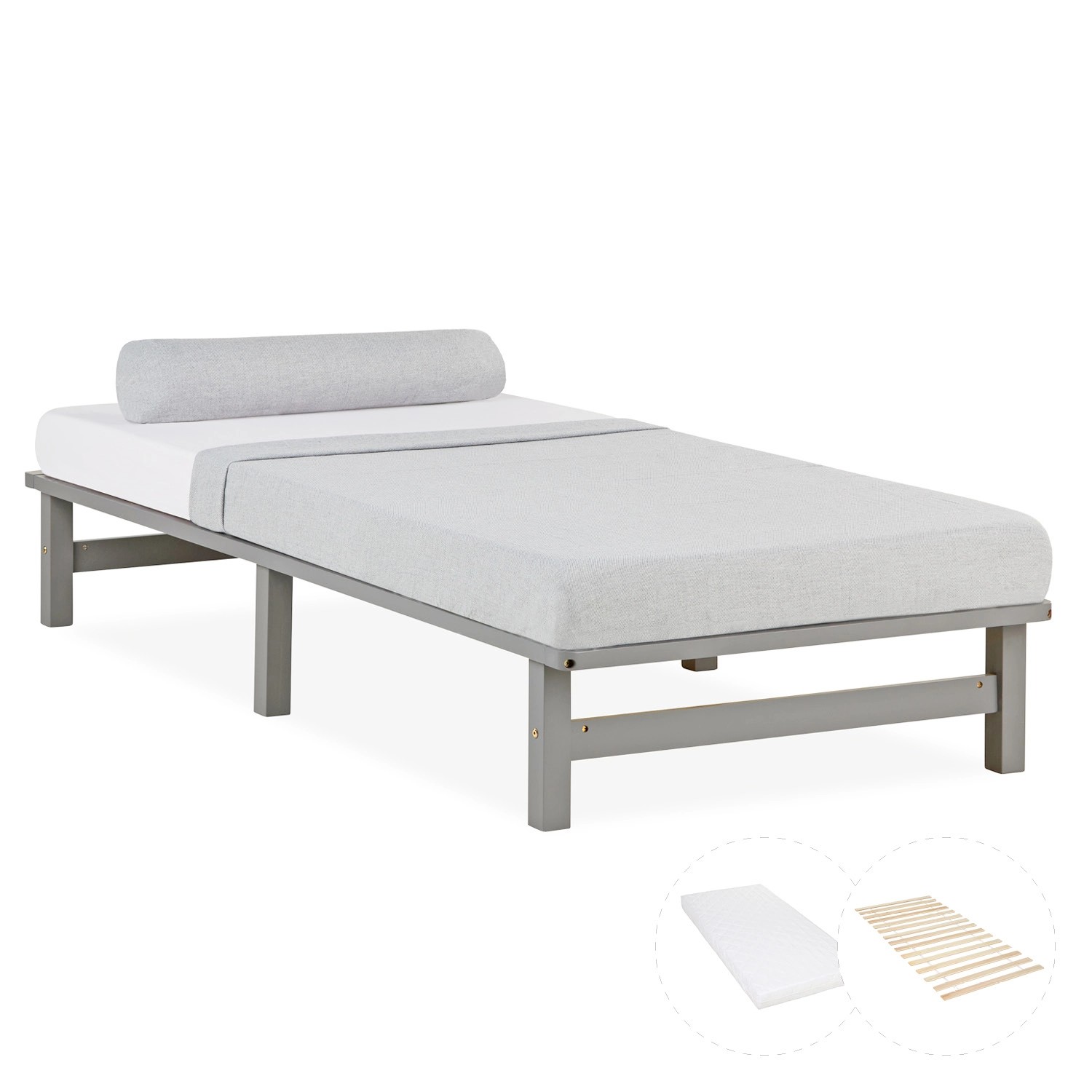 Homestyle4u Holzbett Palettenbett 90x200 mit Matratze Grau Bett 2049 günstig online kaufen