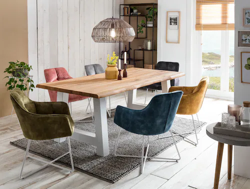 Home affaire Esstisch "Tristan", massive Balkeneiche geölt mit Baumkante, i günstig online kaufen