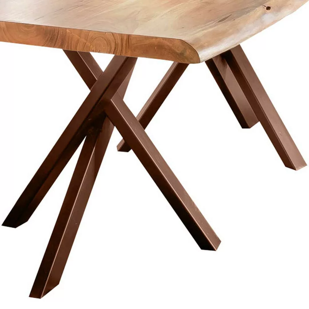 Baumkantentisch aus Akazie Massivholz antik Braun Stahl günstig online kaufen