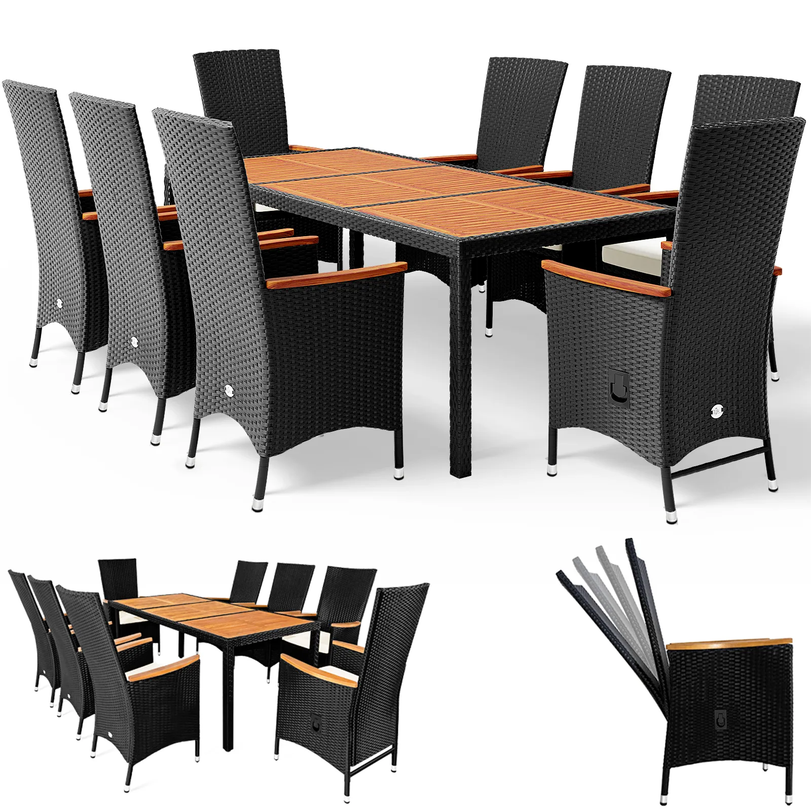 Polyrattan Garten-Sitzgruppe Rio 9-tlg Schwarz günstig online kaufen