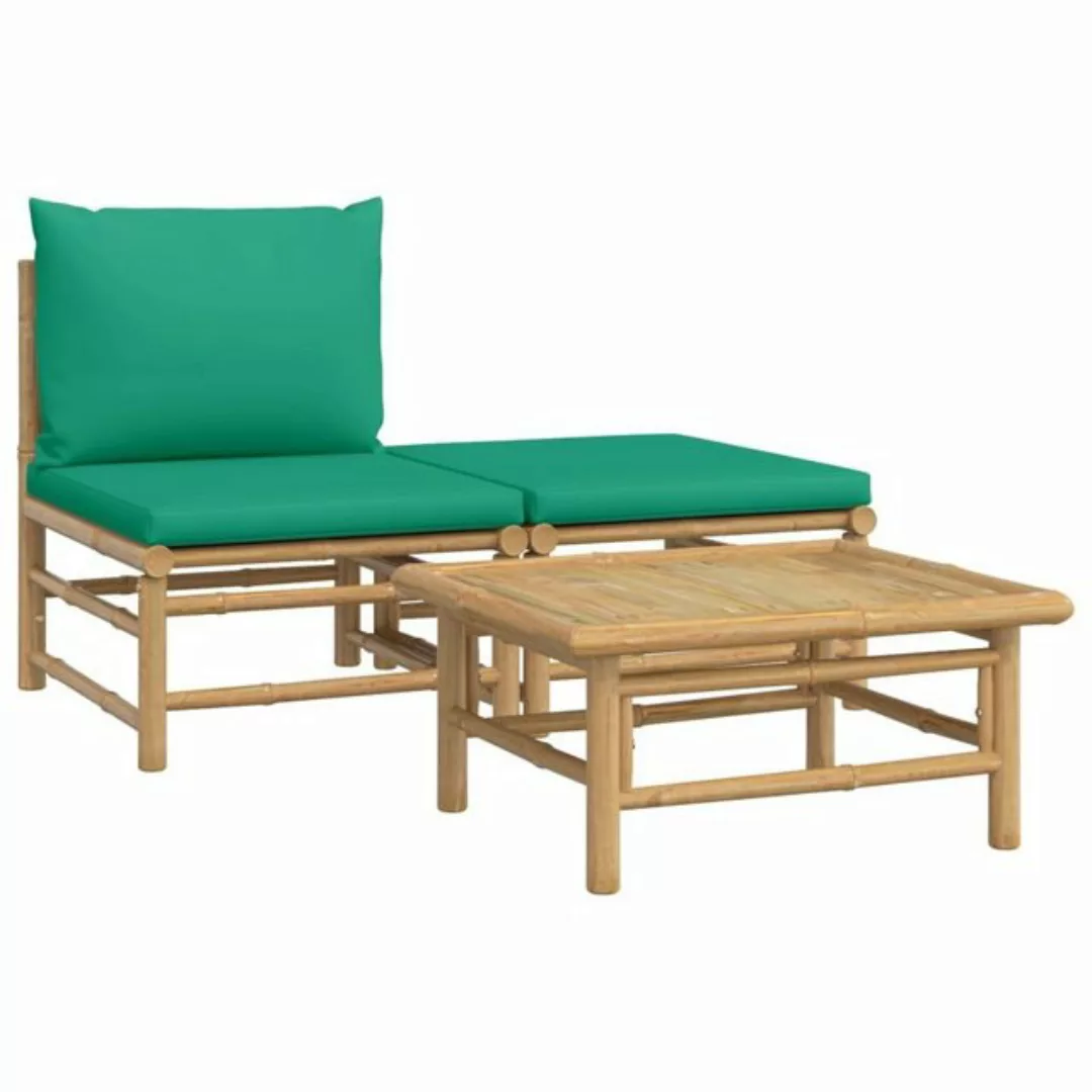 vidaXL Loungesofa 3-tlg. Garten-Lounge-Set mit Grünen Kissen Bambus, 1 Teil günstig online kaufen