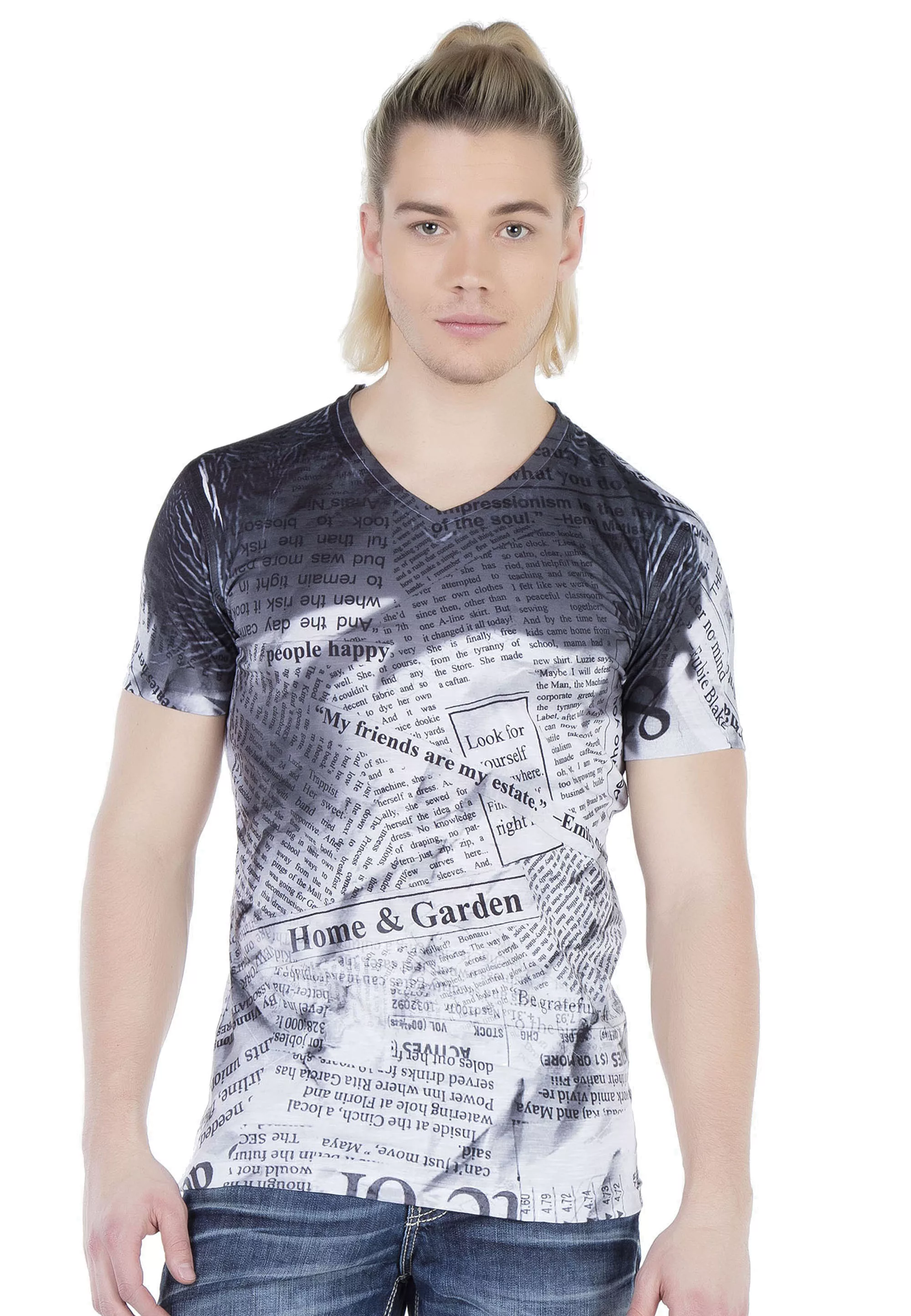 Cipo & Baxx T-Shirt, mit V-Ausschnitt und All-Over-Print günstig online kaufen