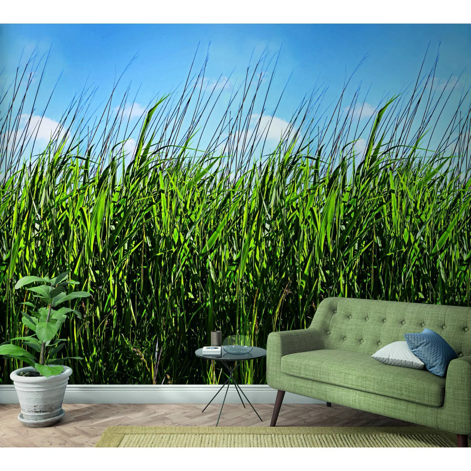 Marburg Vliestapete Floral Gras Grün-Blau 270 cm x 159 cm FSC® günstig online kaufen