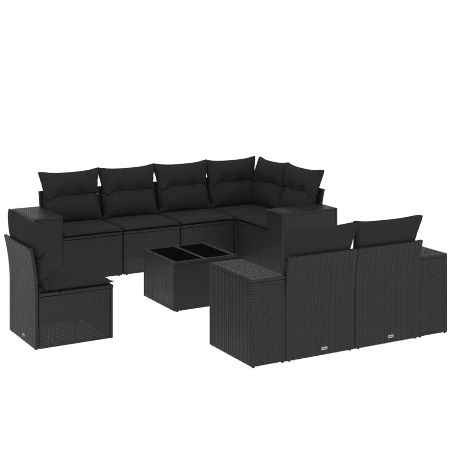 vidaXL 9-Tlg Garten-Sofagarnitur mit Kissen Schwarz Poly Rattan 3222844 günstig online kaufen