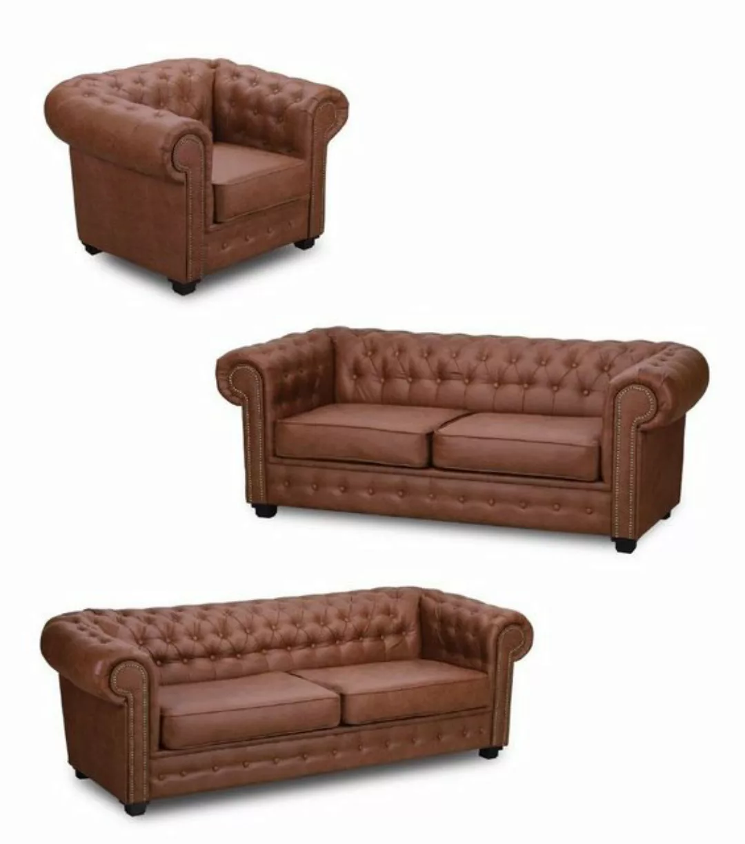 JVmoebel Sofa Luxus Braune Sofagarnitur Chesterfield 3+2+1 Wohnzimmermöbel günstig online kaufen