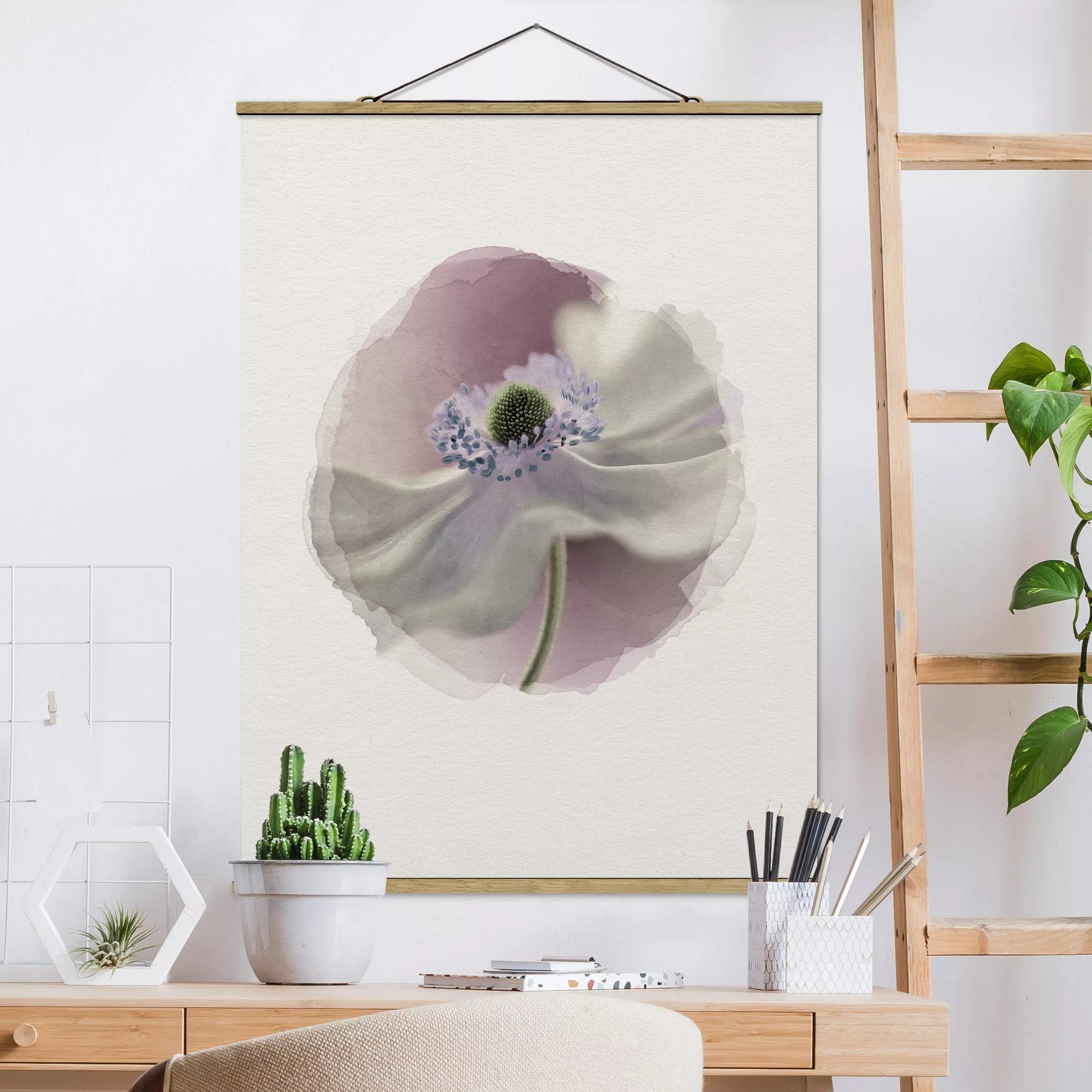 Stoffbild Blumen mit Posterleisten - Hochformat Wasserfarben - Anemonenbris günstig online kaufen