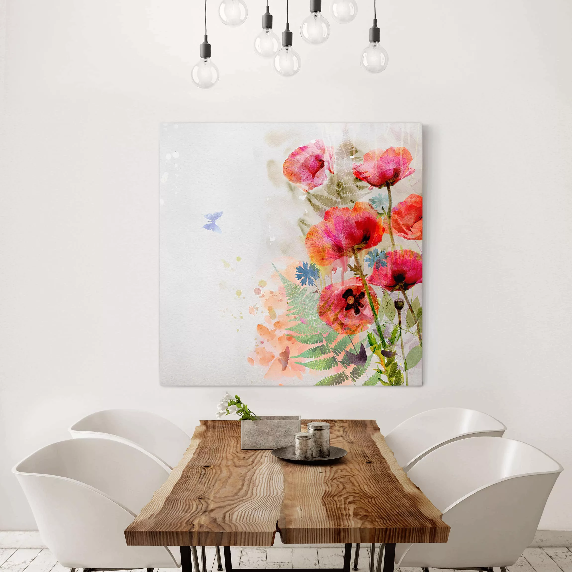 Leinwandbild Blumen - Quadrat Aquarell Blumen Mohn günstig online kaufen