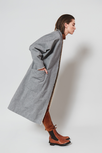 Damenmantel Kimono Coat Mit Außergewöhnlichen, Feinen Details - Grau-blau günstig online kaufen