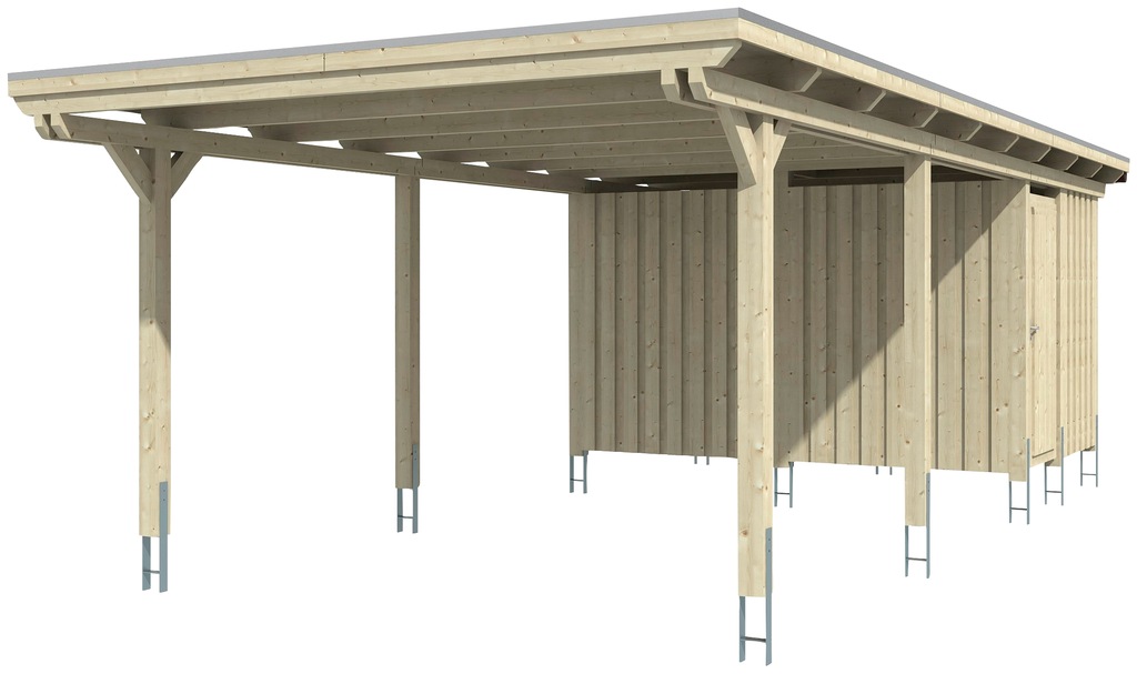 Skan Holz Carport Emsland 404 cm x 846 cm mit Abstellraum Schiefergrau günstig online kaufen