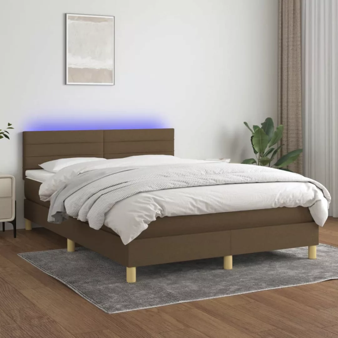 Vidaxl Boxspringbett Mit Matratze & Led Dunkelbraun 140x200 Cm Stoff günstig online kaufen