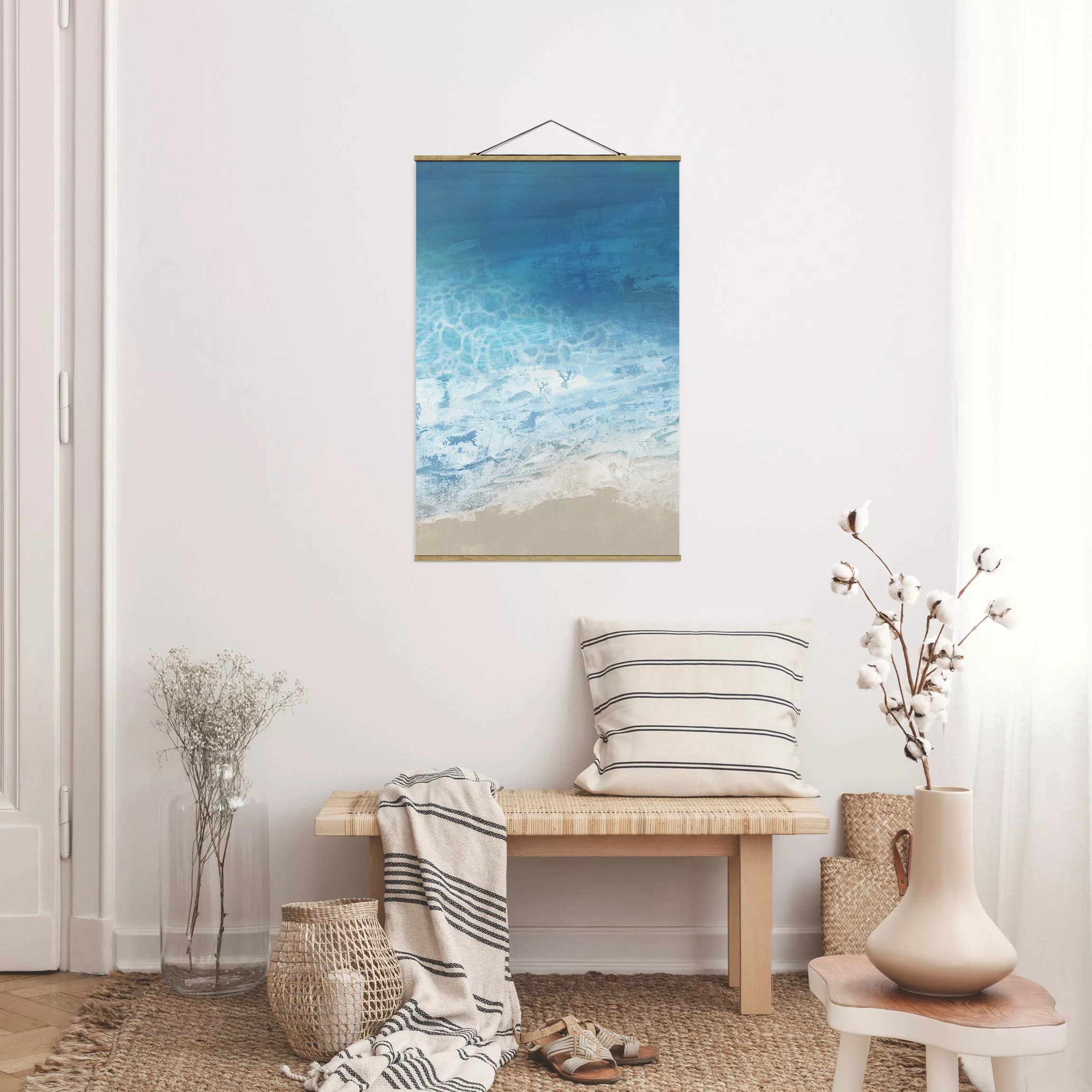 Stoffbild Strand mit Posterleisten - Hochformat Ebbe und Flut in Farbe I günstig online kaufen
