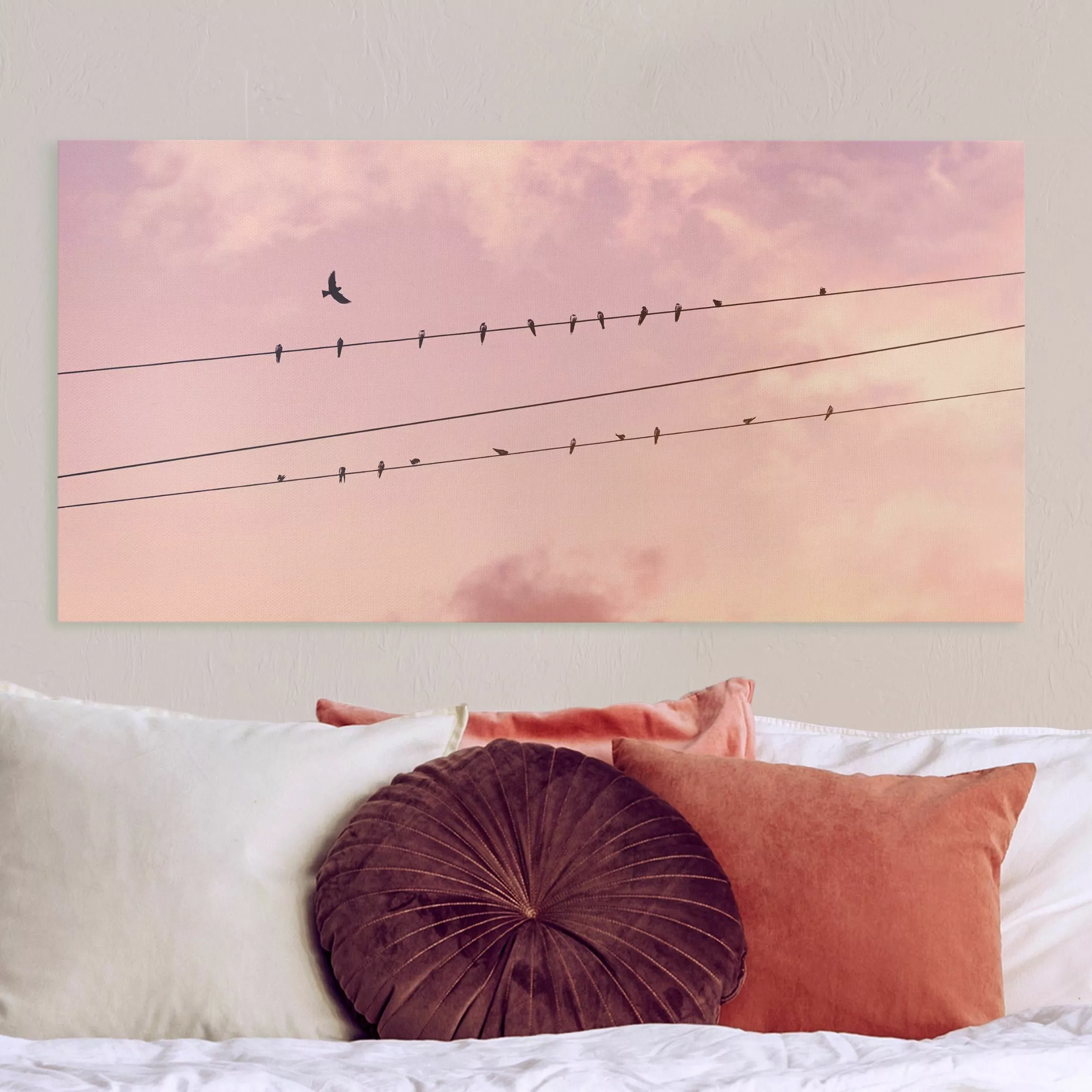 Leinwandbild Vögel auf der Stromleitung günstig online kaufen