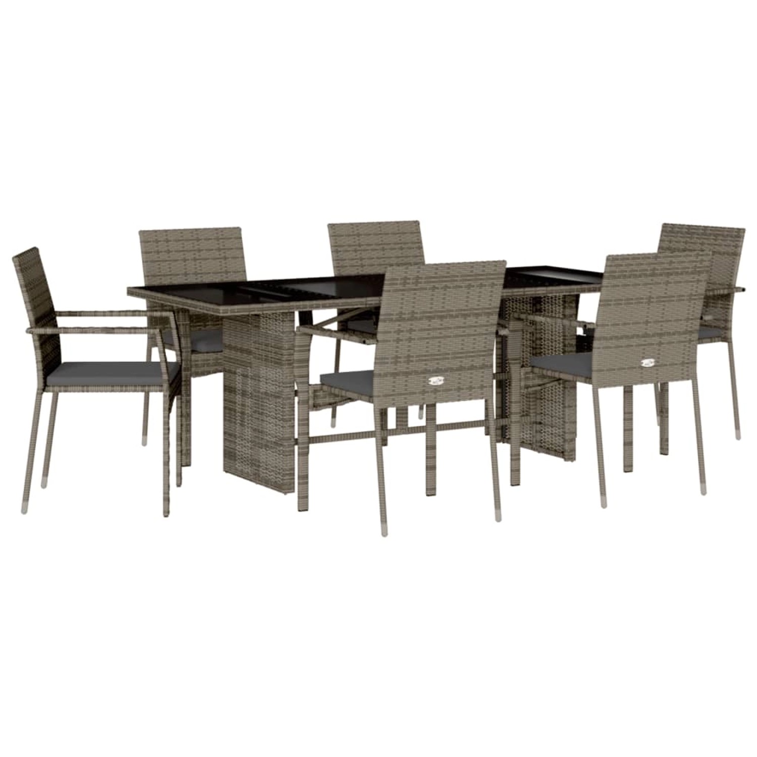 vidaXL 7-Tlg Garten-Essgruppe mit Kissen Grau Poly Rattan 3213496 günstig online kaufen