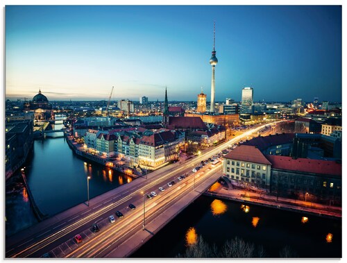 Artland Glasbild "Berlin Cityscape am Abend", Deutschland, (1 St.), in vers günstig online kaufen