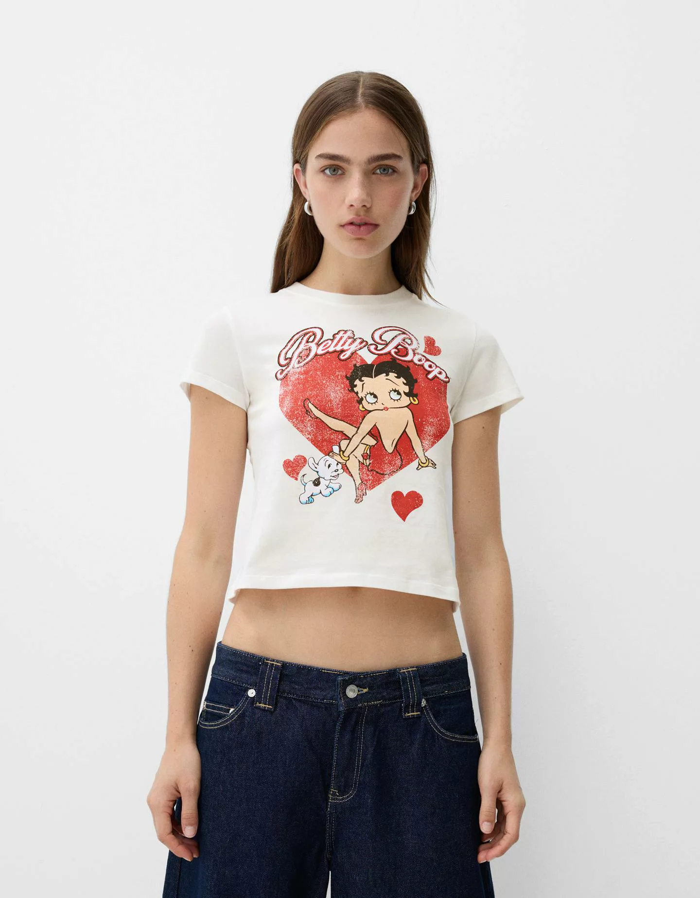 Bershka T-Shirt Betty Boop Damen L Grbrochenes Weiss günstig online kaufen