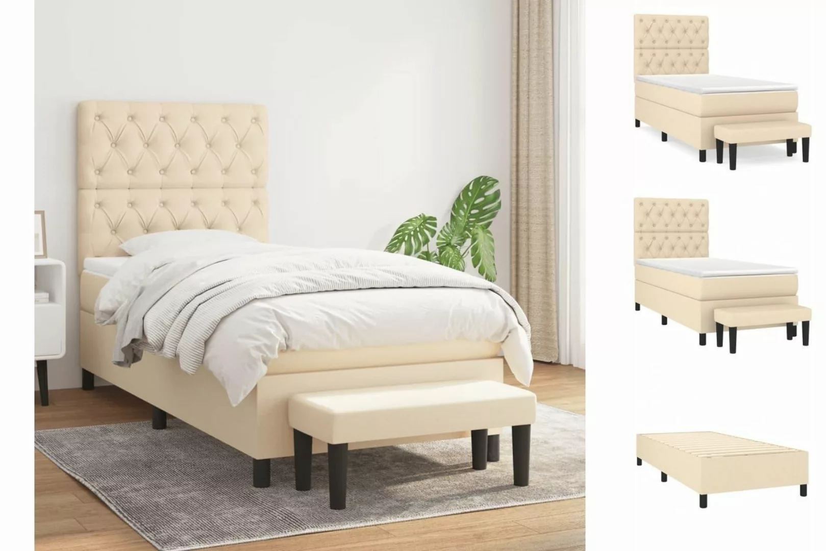 vidaXL Boxspringbett Boxspringbett mit Matratze Creme 80x200 cm Stoff Bett günstig online kaufen