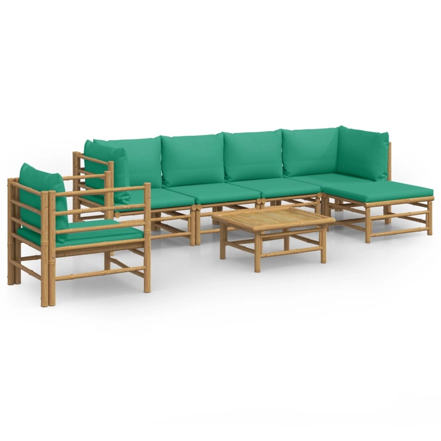 Vidaxl 7-tlg. Garten-lounge-set Mit Grünen Kissen Bambus günstig online kaufen