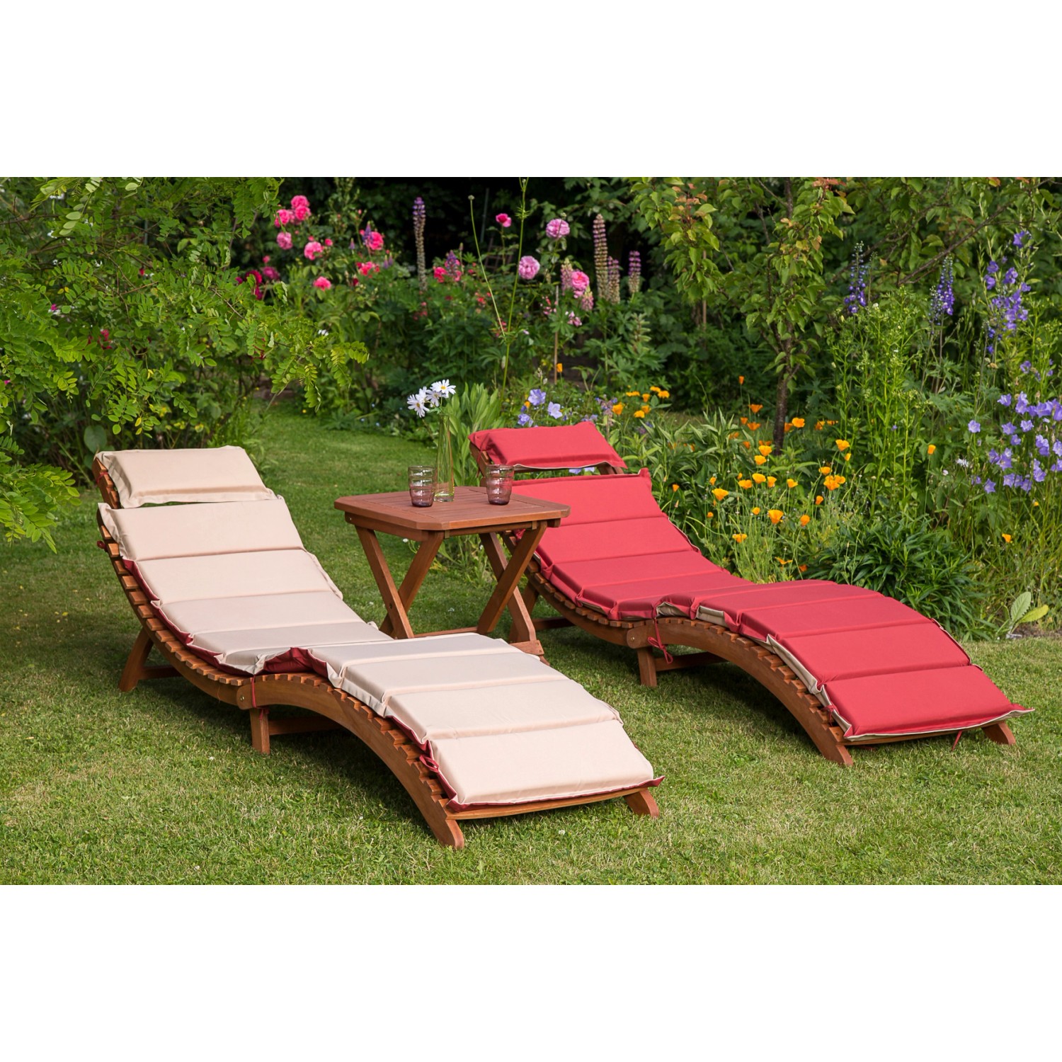 Merxx Ipanema Gartenliegen-Set 3-tlg. Hocker 50 x 50 cm mit Kissen günstig online kaufen