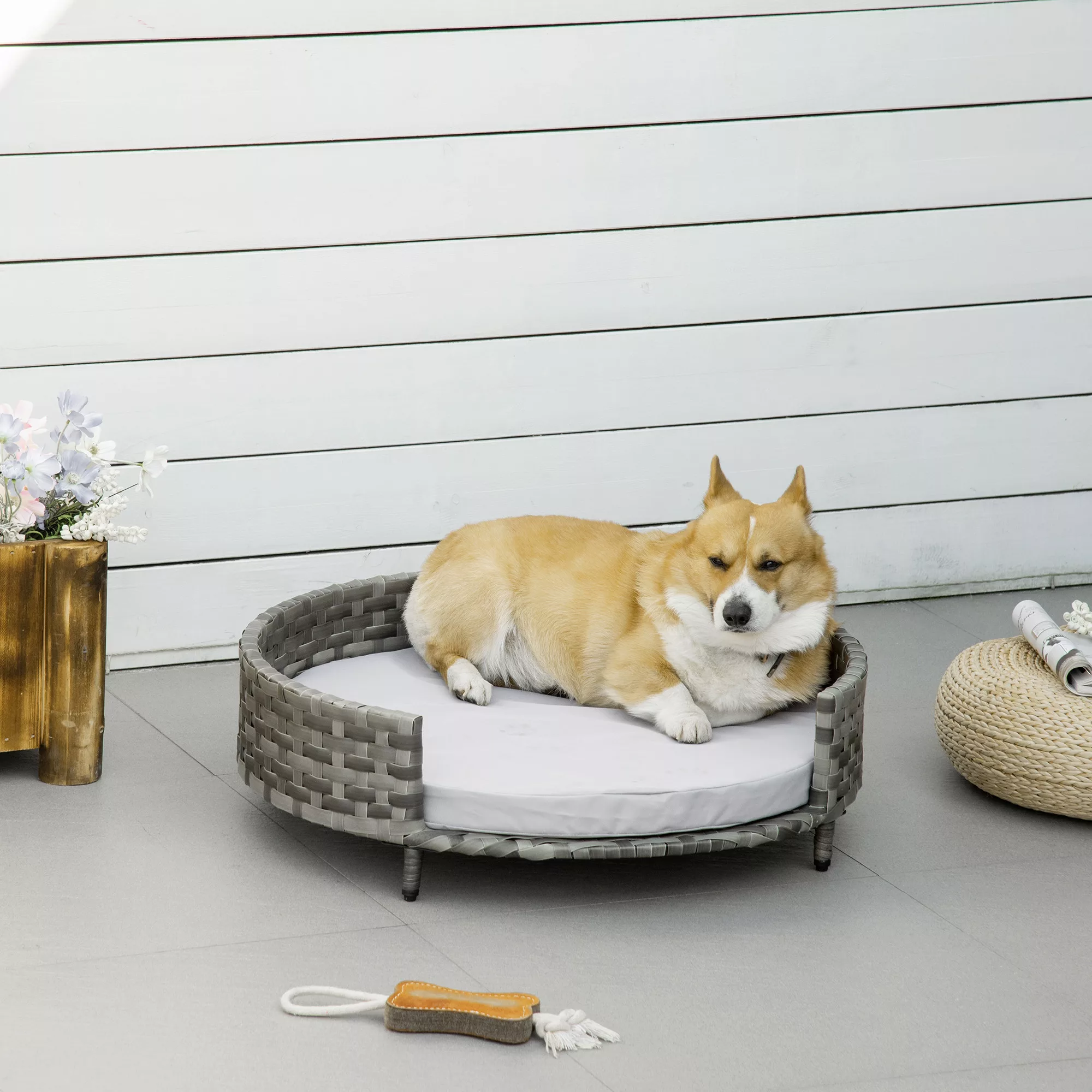 PawHut Hundebett  Komfortables Hundekorb & Katzenbett mit Kissen, Rattan, f günstig online kaufen