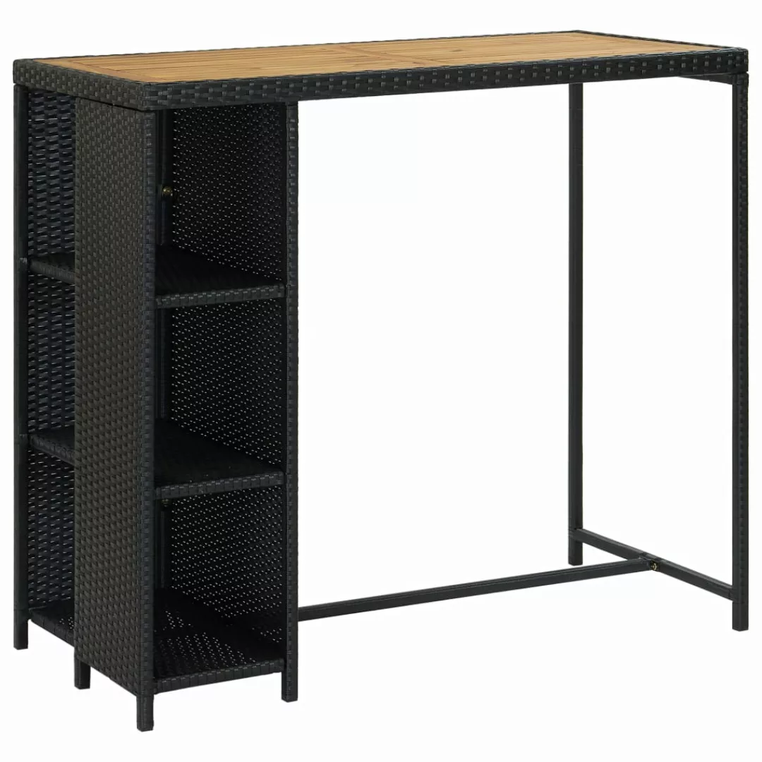 Bartisch Mit Regal Schwarz 120x60x110 Cm Poly Rattan günstig online kaufen