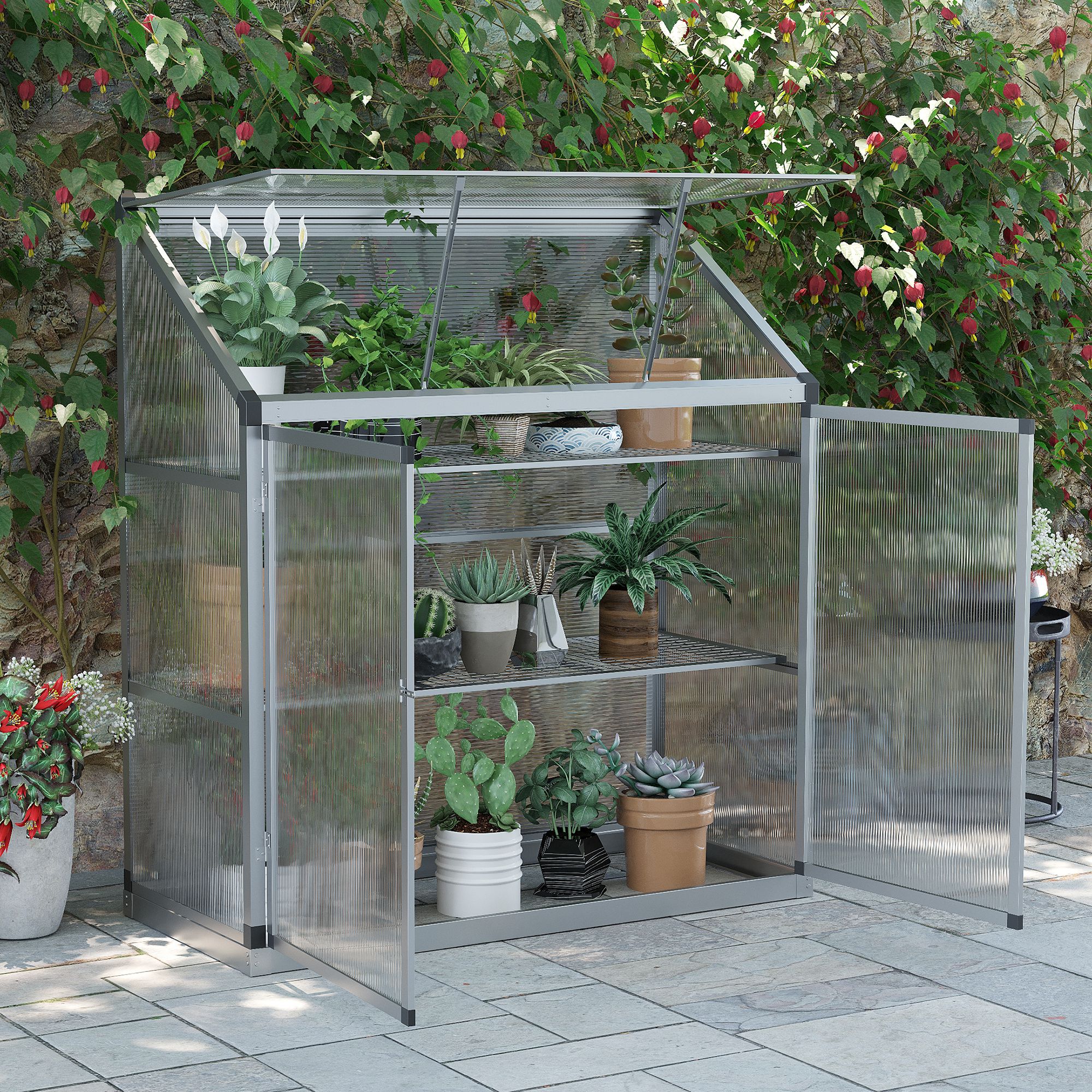Outsunny Alu-Gewächshaus mit Fundamentrahmen 3 Ebenen Frühbeet 131 x 58 x 1 günstig online kaufen