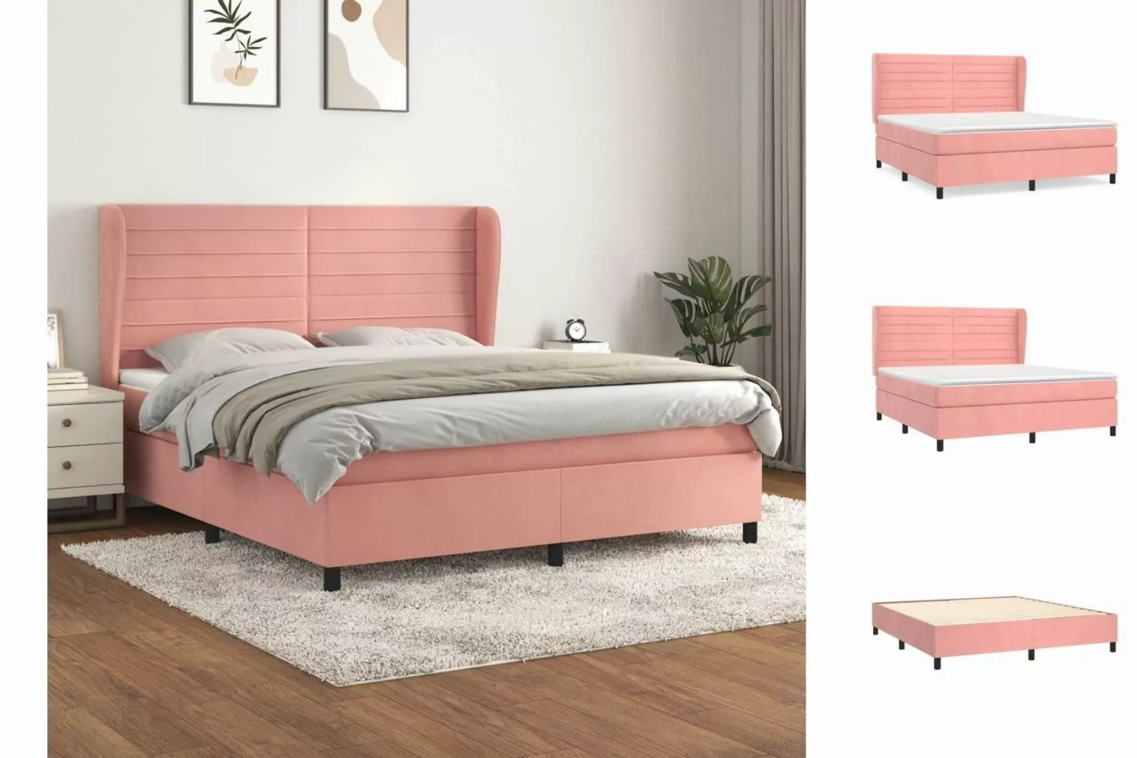 vidaXL Boxspringbett Boxspringbett mit Matratze Rosa 160x200 cm Samt Bett B günstig online kaufen