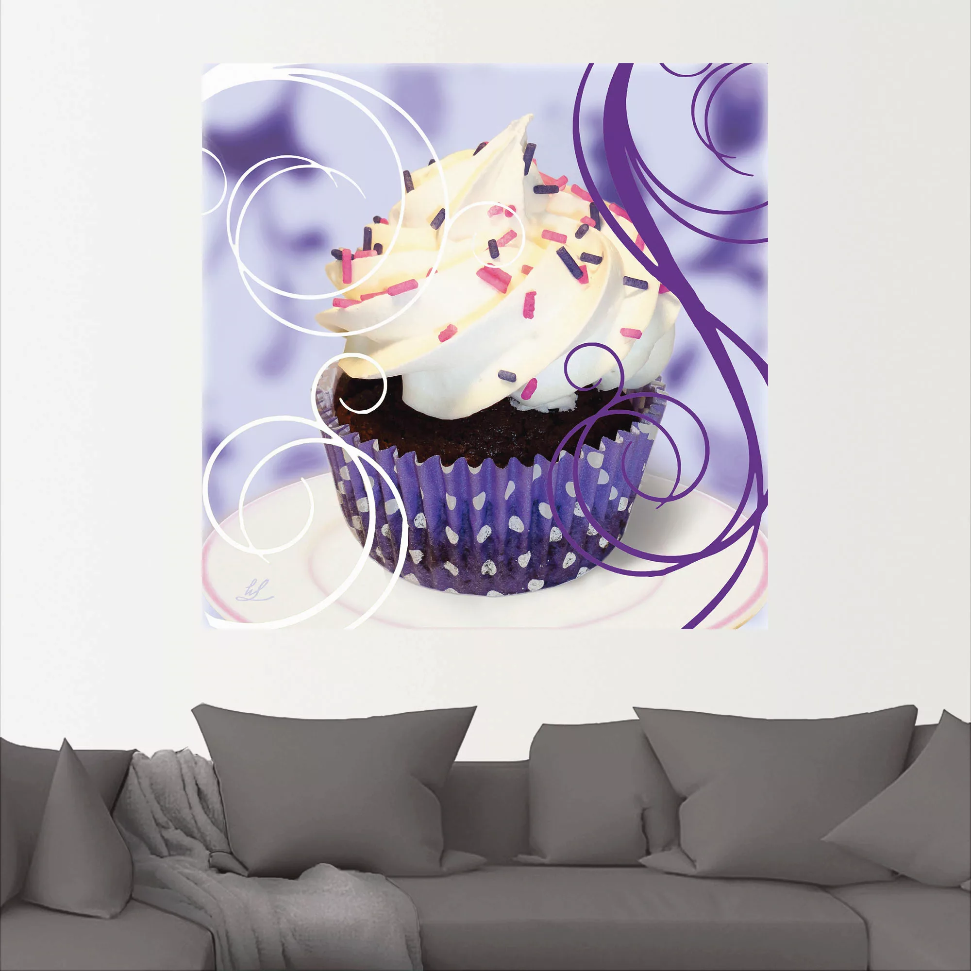 Artland Wandbild »Cupcake auf violett - Kuchen«, Süßspeisen, (1 St.), als P günstig online kaufen