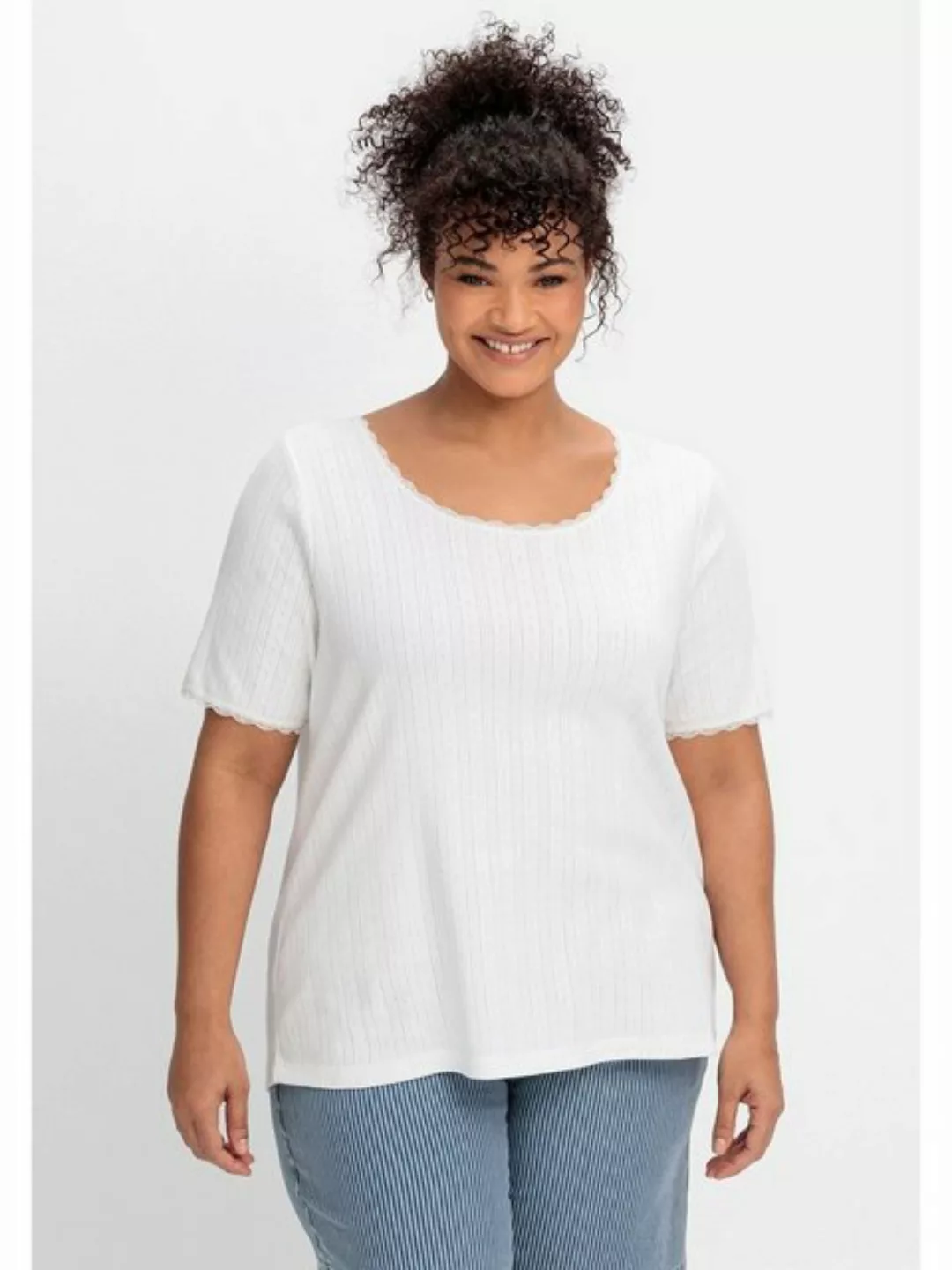 Sheego T-Shirt "Große Größen", mit Ajourmuster und Spitzendetails günstig online kaufen