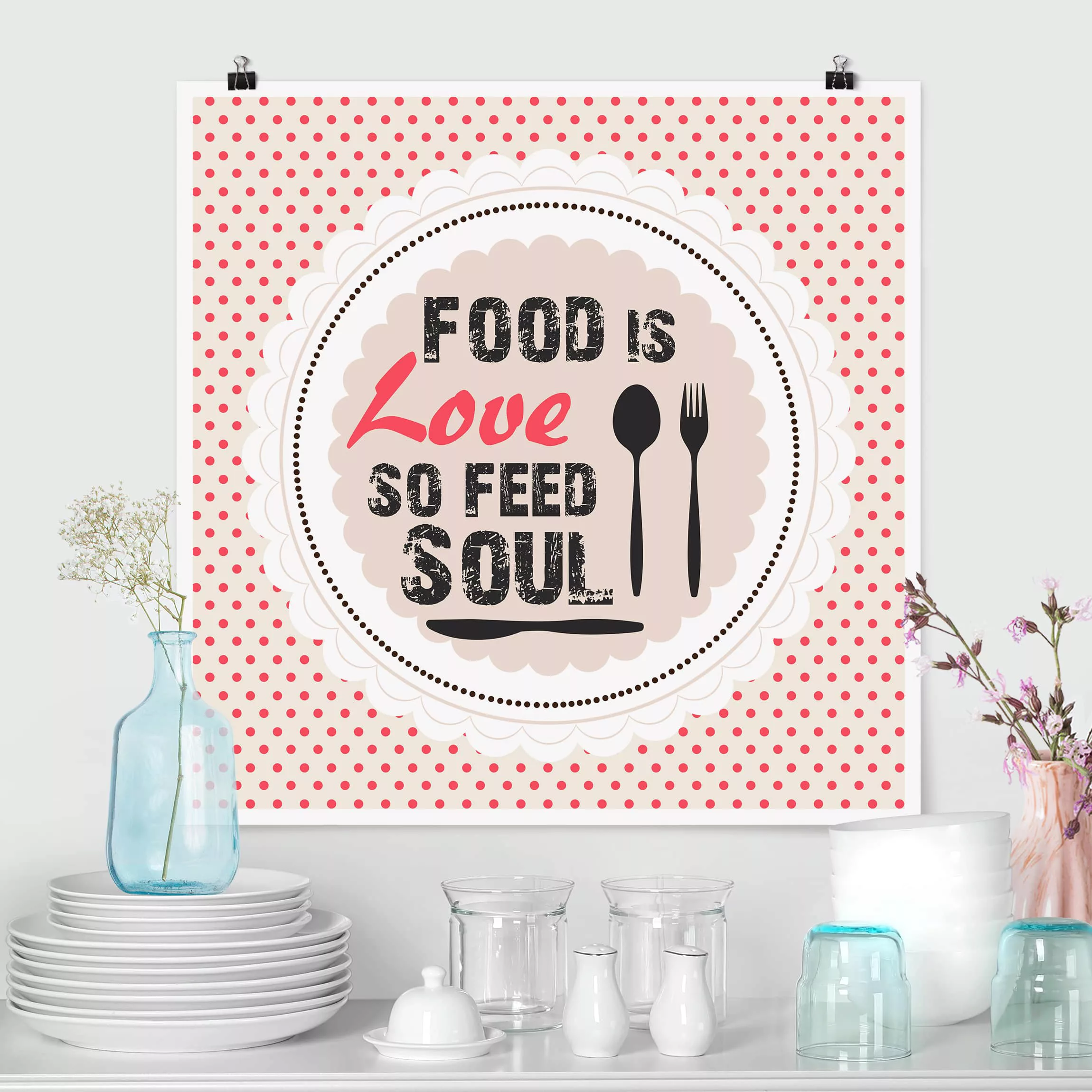 Poster Küche - Quadrat No.KA27 Food Is Love günstig online kaufen