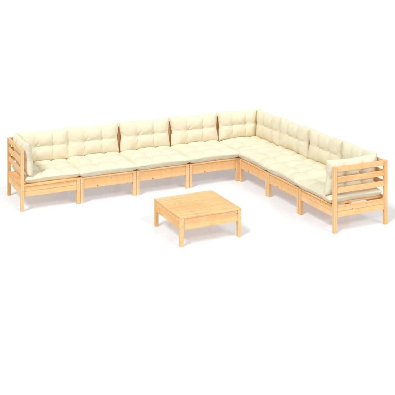 9-tlg. Garten-lounge-set Mit Creme Kissen Massivholz Kiefer günstig online kaufen