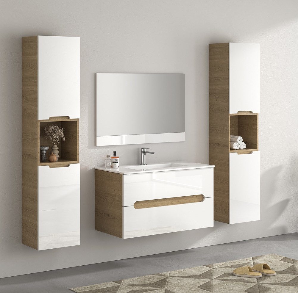 Faizee Möbel Badmöbel-Set 90cm Hochglanz Weiß günstig online kaufen