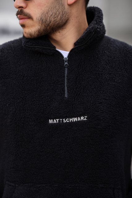 Matschwarz Longsweatshirt Plüsch-Half Zip mit Kängurutasche günstig online kaufen