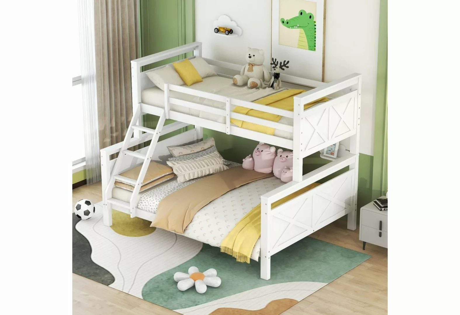 Flieks Etagenbett, Kinderbett mit Leiter und Lattenrost 90x200cm+140x200cm günstig online kaufen