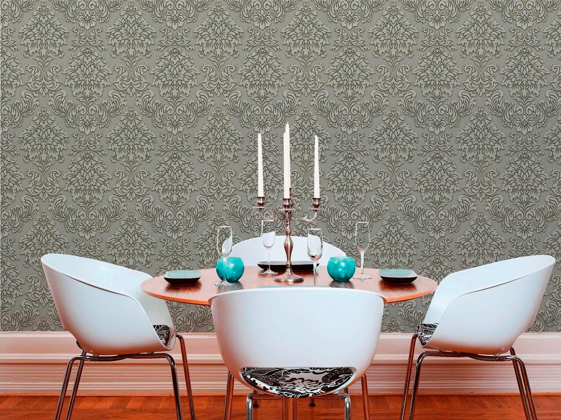 Bricoflor Ornament Tapete mit Silber Glitzer Effekt Barock Vliestapete in G günstig online kaufen