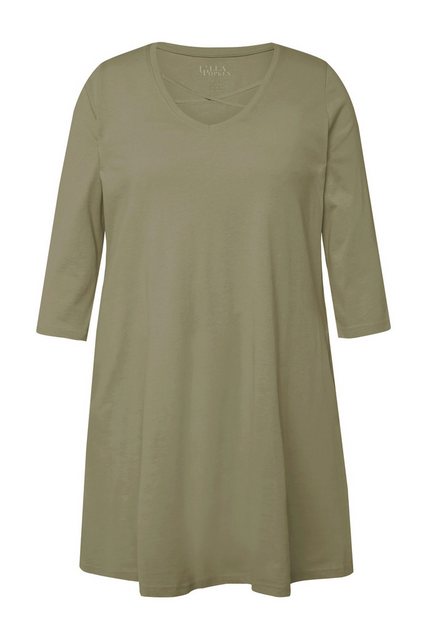 Ulla Popken Longshirt Longshirt Zierbänder A-Linie V-Ausschnitt 3/4-Arm günstig online kaufen