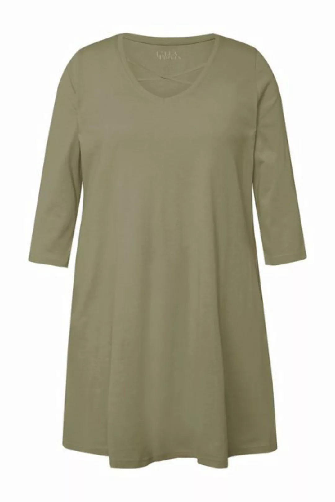 Ulla Popken Longshirt Longshirt Zierbänder A-Linie V-Ausschnitt 3/4-Arm günstig online kaufen