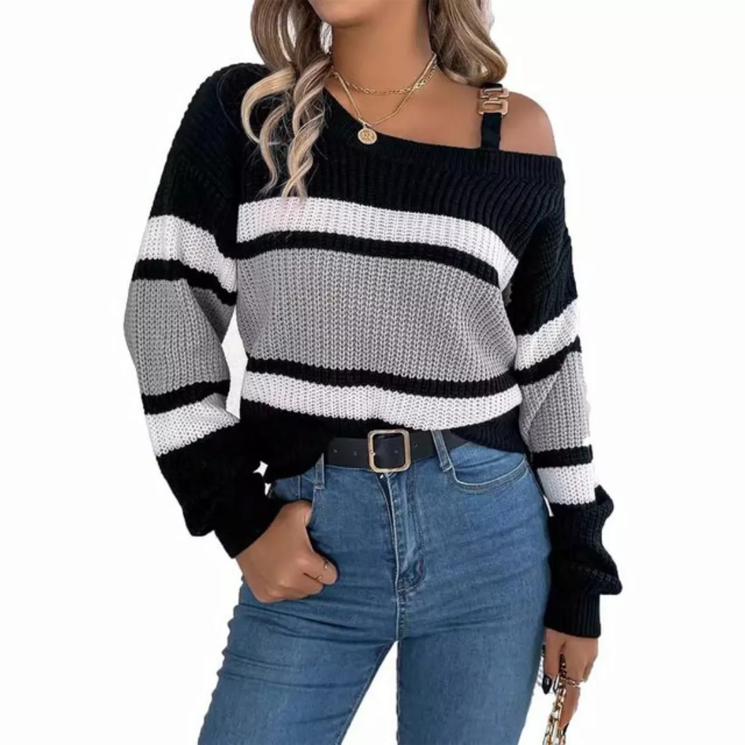 Zoclack Streifenpullover Damen Schulterfreies Pullover Streifendesign mit M günstig online kaufen