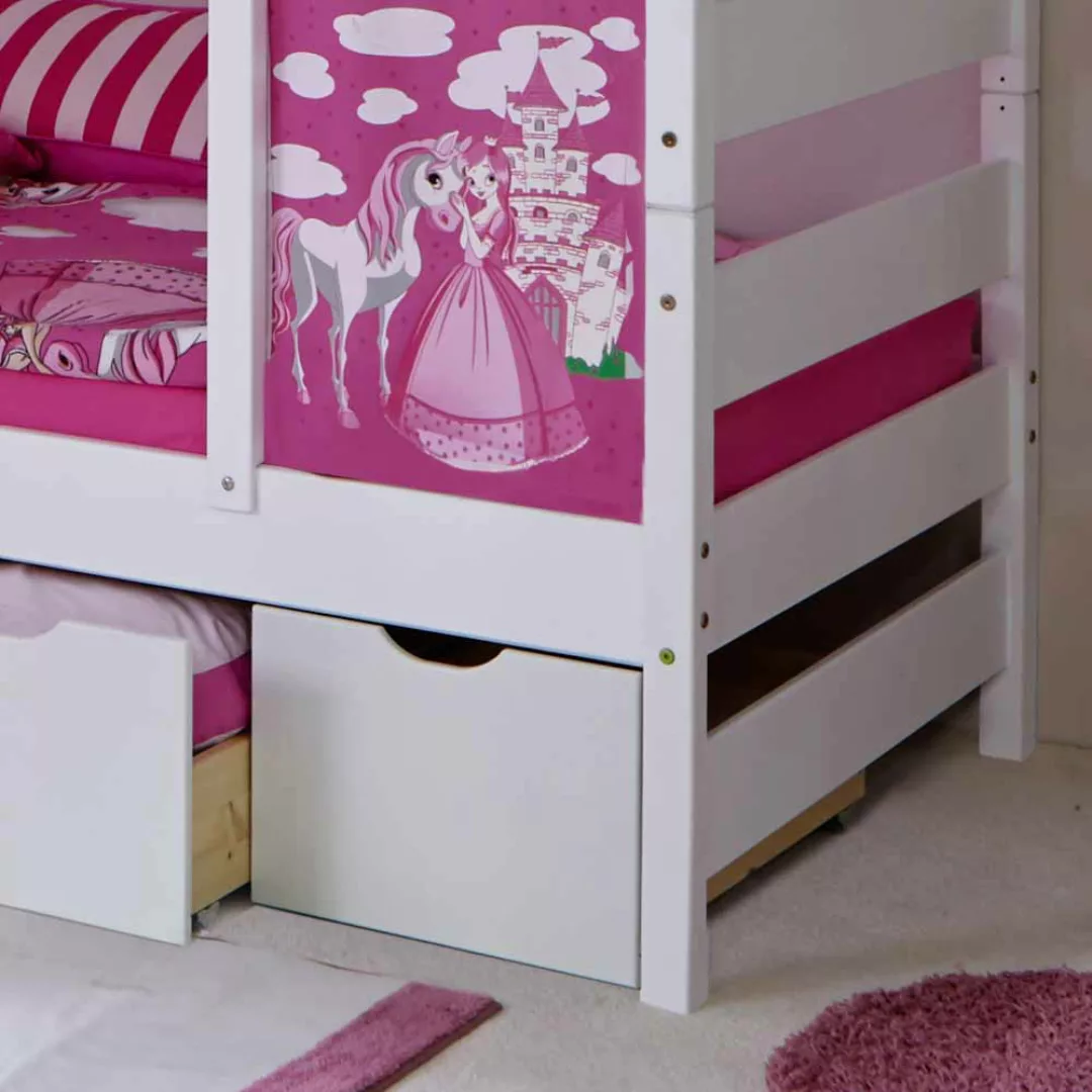 Mädchen Kinderbett in Weiß Rosa Schubladen günstig online kaufen