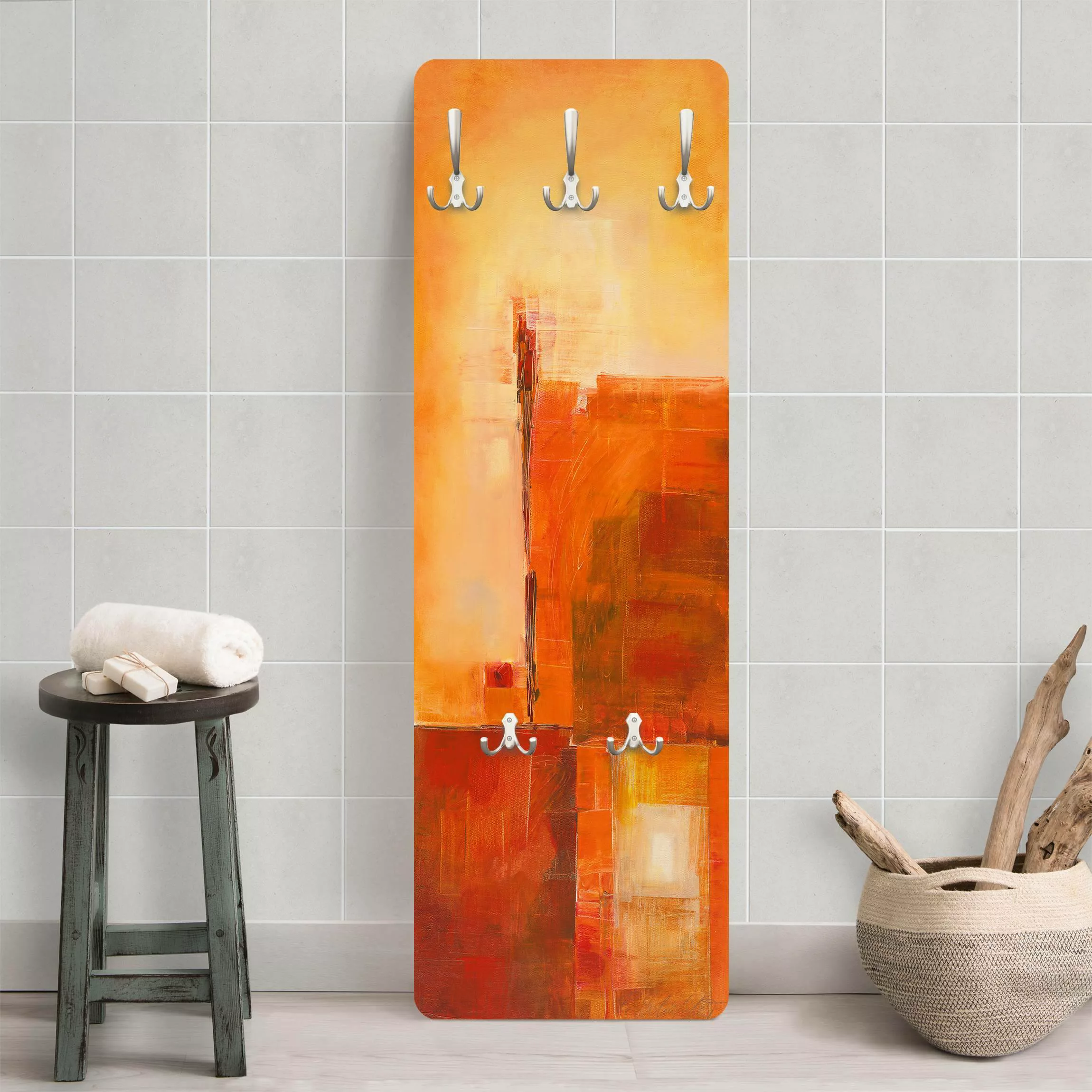 Wandgarderobe Holzpaneel Abstrakt Abstrakt Orange Braun günstig online kaufen