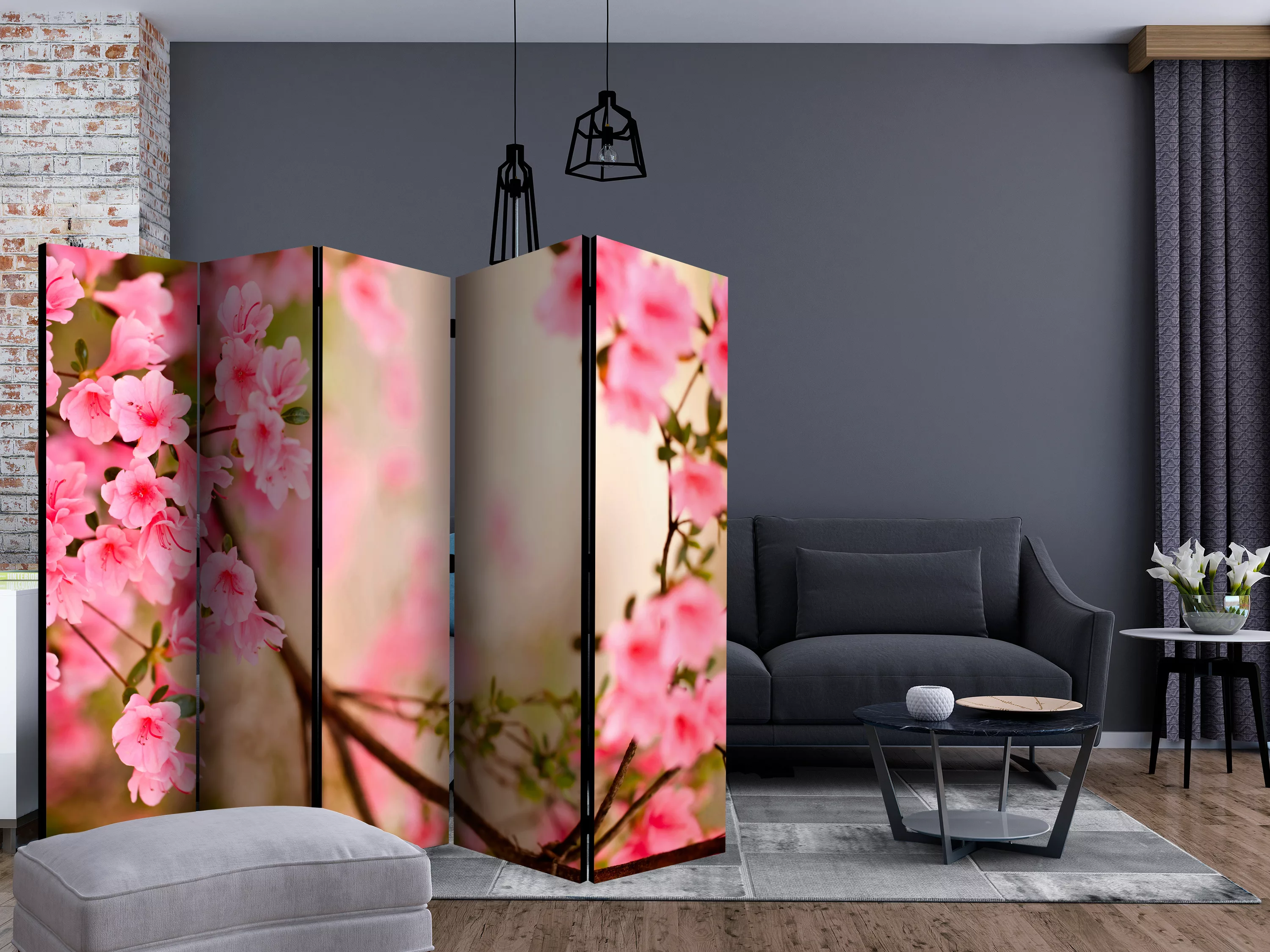 5-teiliges Paravent - Pink Azalea Ii [room Dividers] günstig online kaufen